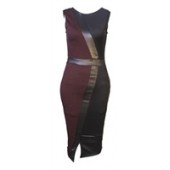 Black & Burgundy Sleeveless Panel Dress with Leather 