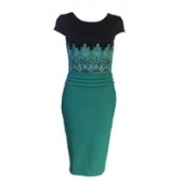 Black & Green Embroidered Pencil Dress 