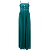 Teal Sequins Detail Pleated Maxi Dress 